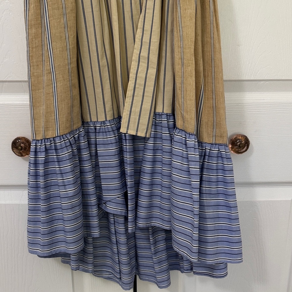 Sandro Tan and Blue Striped Midi Dress - Picture 3 of 10